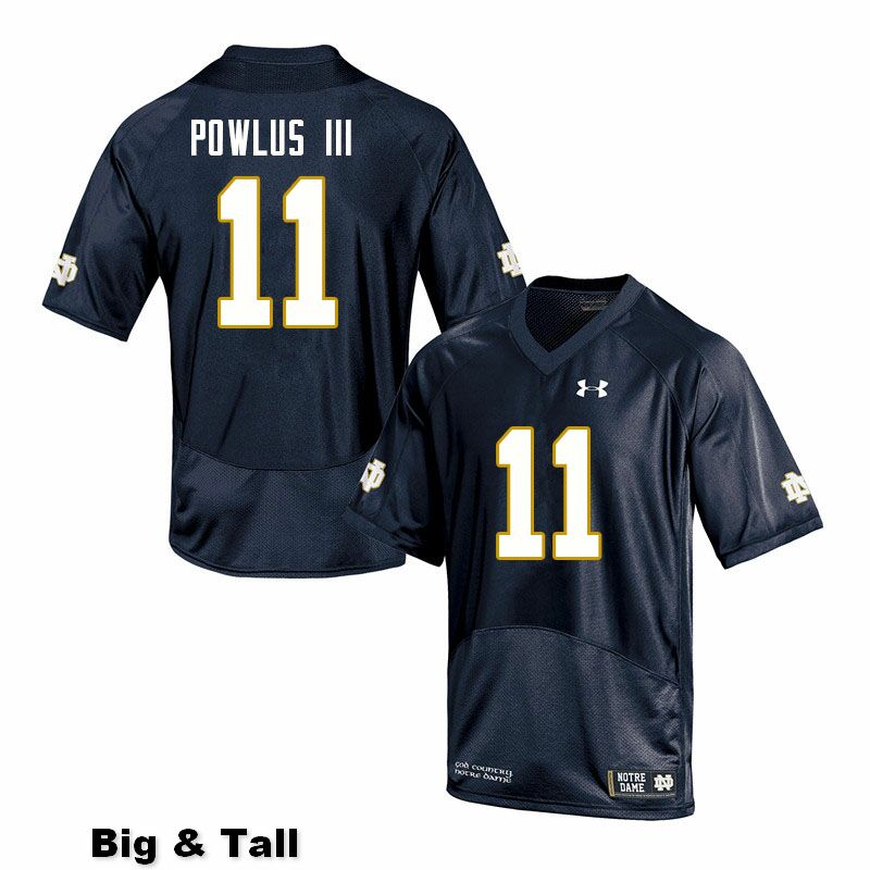 Men's NCAA Notre Dame Fighting Irish #11 Ron Powlus III Stitched College Under Armour Authentic Navy Big & Tall Football Jersey BG10M28JK